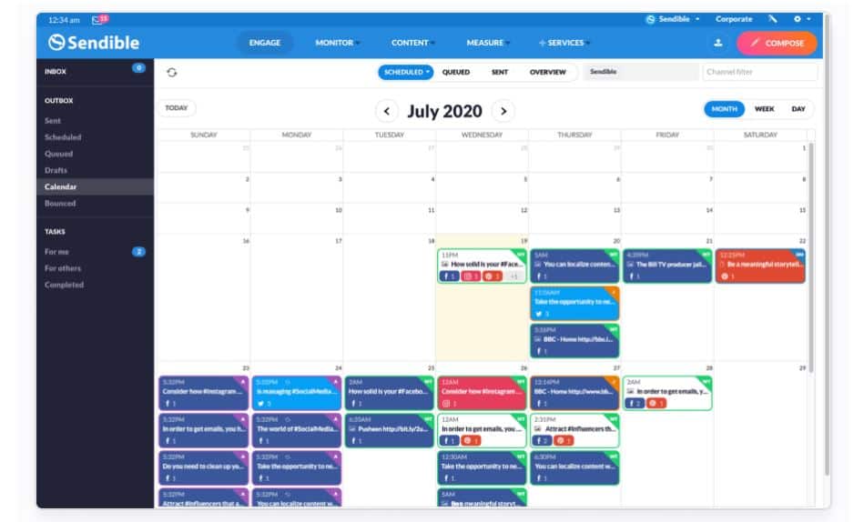 Social Media Tool: Sendible's Scheduling Dashboard