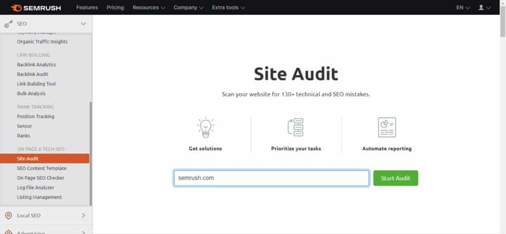 How to Use SEMrush: 1. Site Audit